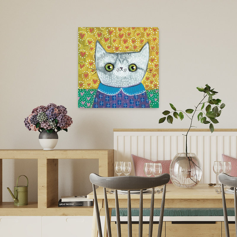 Art contemporain Kooky Cat II, H 18 po x l 18 po