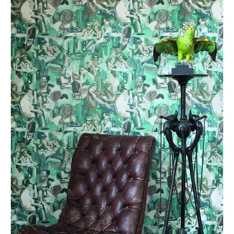 Rouleau de papier peint café neutre L 33 pi x l 20,5 po Gehrmann, Turquoise / brun / gris