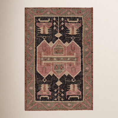 Dariela Red Black Hand-Woven Oriental Jute Rug