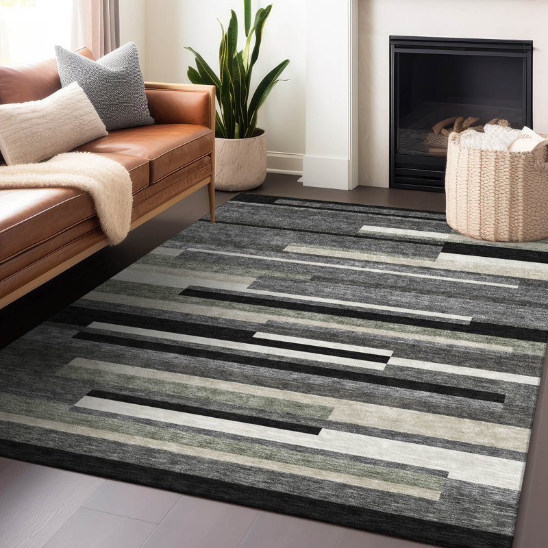 Premium Machine Washable Prisco Black Rug, Rectangle 2'6" x 3'10"