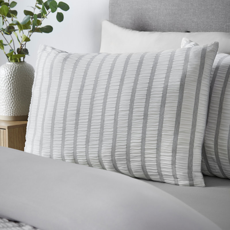 So Soft Seersucker Stripe Duvet Cover Set, King, Grey