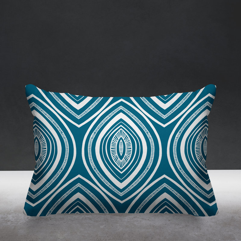 Coussin décoratif intérieur / extérieur Gateson Tribal, 14 po x 20 po, Turquoise, Rectangulaire