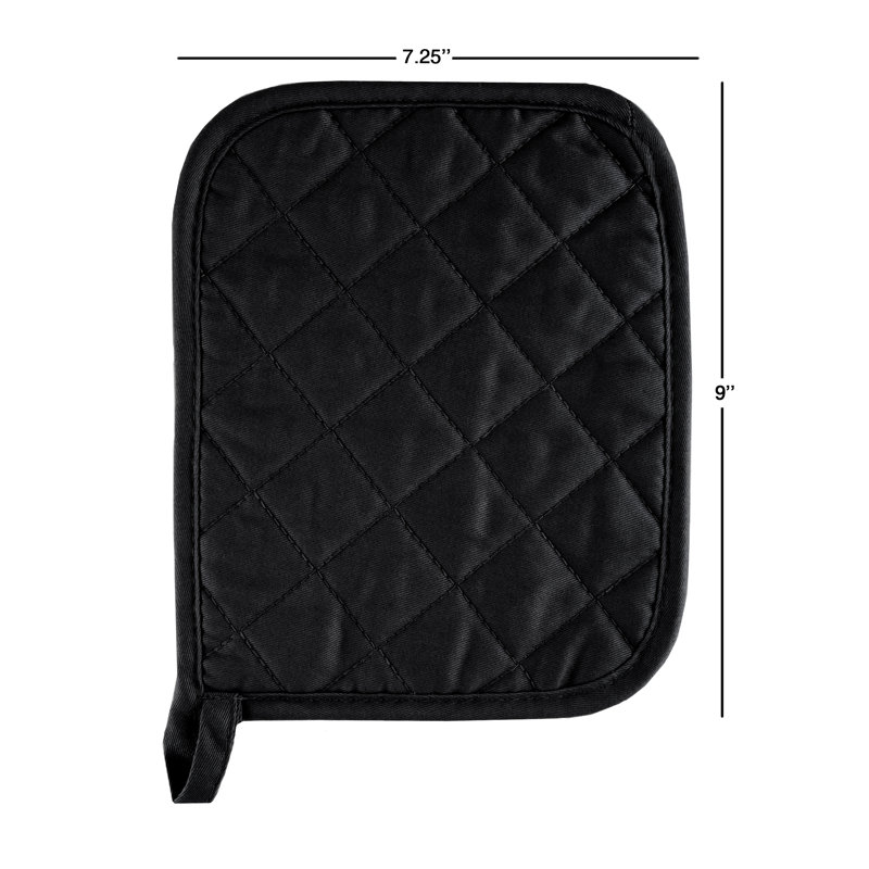 Black Quilted Silicone Grip Heat Resistant Pot Holder Set