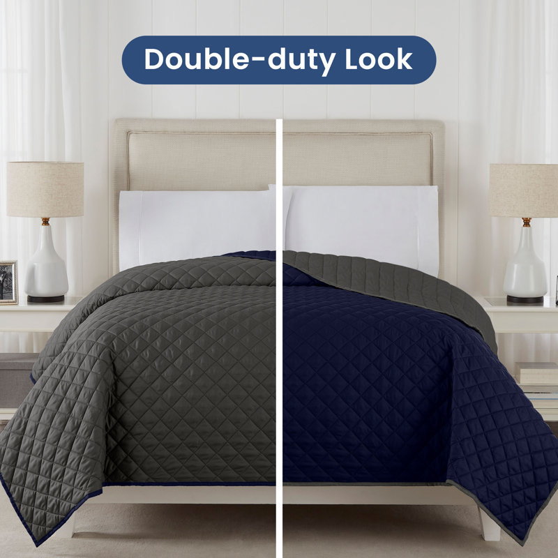 Martex Reversible Coverlet, Graphite / Navy, Twin