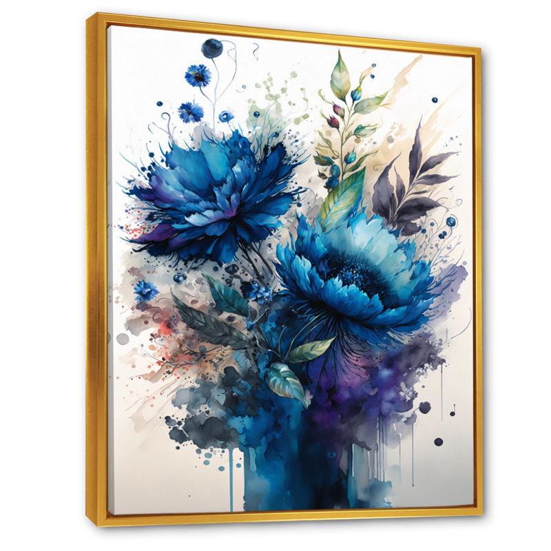 «Vibrant Blue Flower Bouquet I», reproduction sur toile, H 44 po x l 34 po x P 1,5 po, Cadre flottant doré