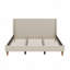Lit plateforme tapissier moderne en velours beige avec tête de lit à oreilles et pieds en bois de noyer-636167647-636167632