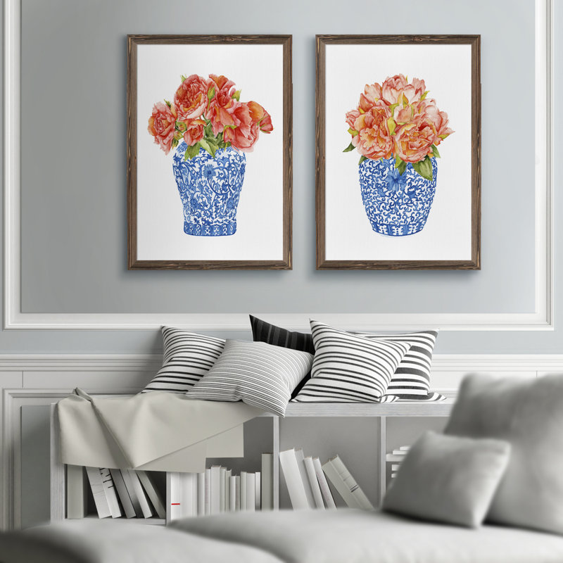 «Sweet Peony I» par Vincent Van Gogh, ensemble de 2 reproductions d'art encadrées, H 24 po x l 18 po, Toile encadrée, Érable