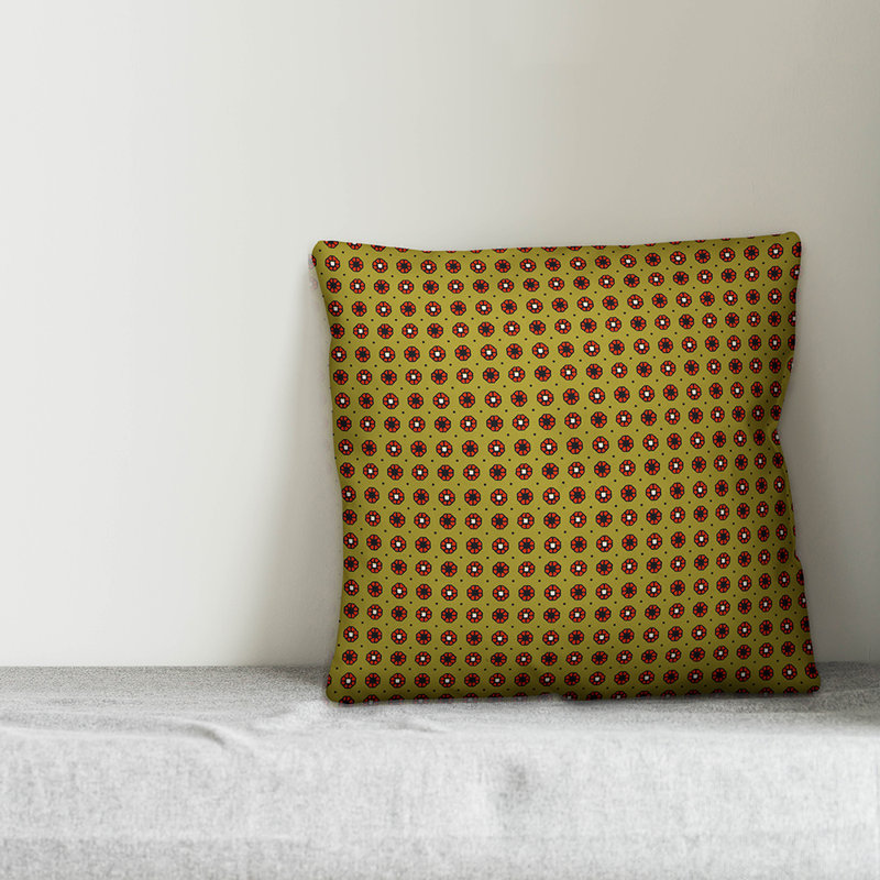 Pixel Floral Floral Throw Pillow, 16" x 16", Indoor, Mustard Yellow