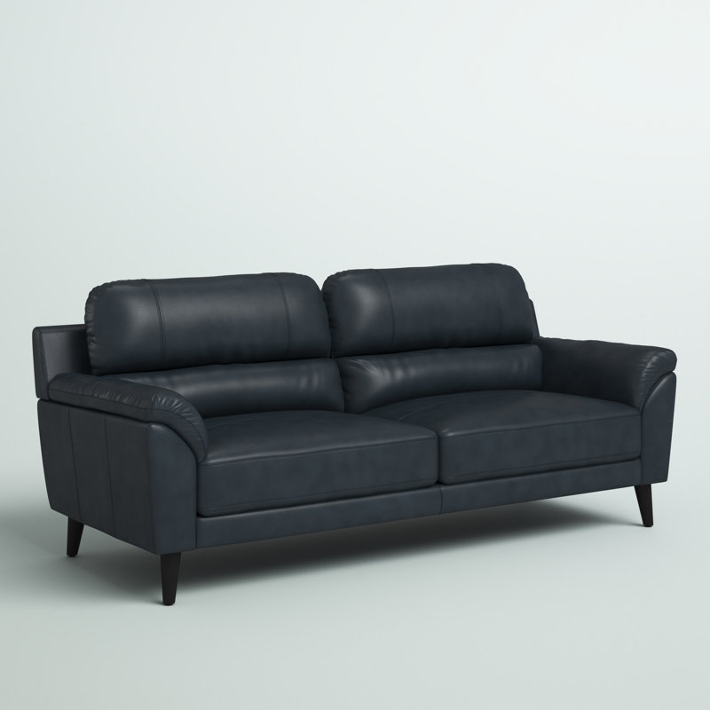 Canapé en cuir véritable avec accoudoirs coussinés 79 po Madden, Cuir véritable bleu marine