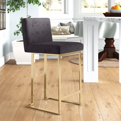      Pangea Home Dexter Velvet Counter Stool – Modern Upholstered Bar Chair -  26" Seat Height - Indoor Stool with Footrest - Bar, Dining, Kitchen - Gray Velvet with Gold Legs