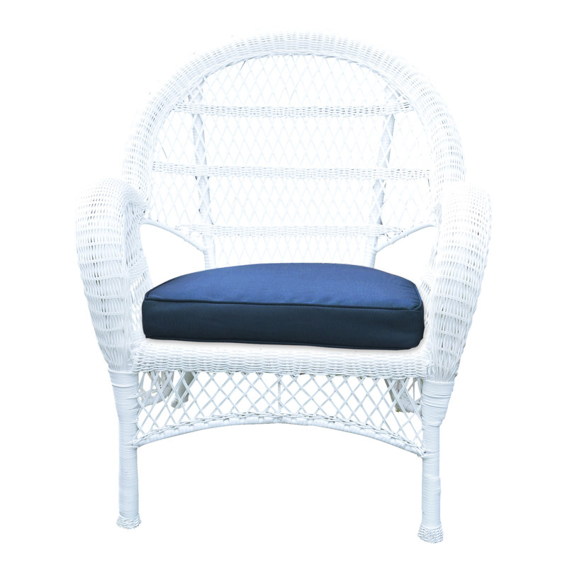 Bynum Wicker Outdoor Lounge Chair, Midnight Blue, White