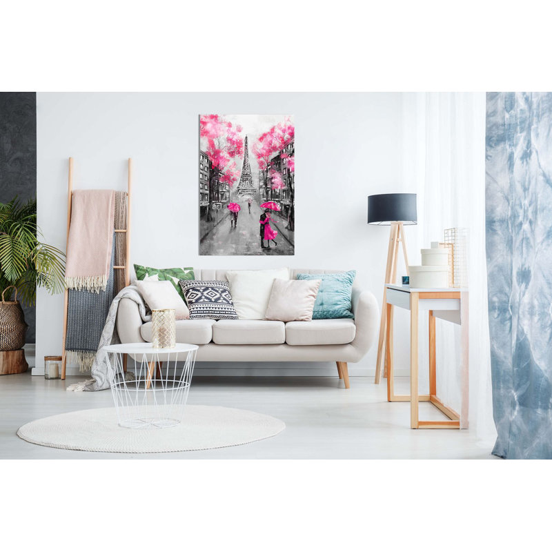 Black & White Paris Painting - Wrapped Canvas Print, 31cm H x 20cm W, Pink