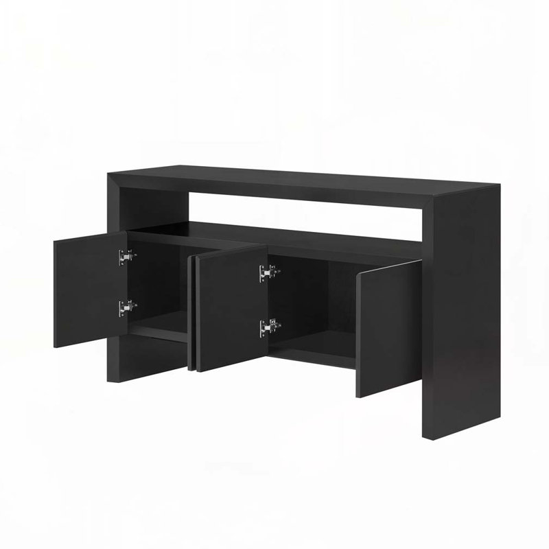 Console de rangement en bois 60 po avec 4 portes, Noir