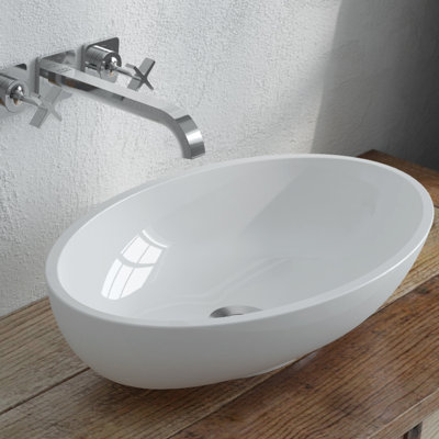 Lavabo vasque de salle de bain ovale 20 po Puccini - blanc brillant, marbre coulé, résistant aux rayons UV, aux taches et aux éclats