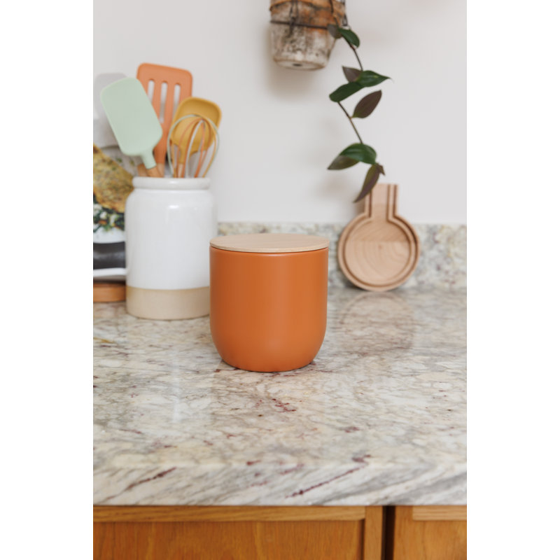 KitchenCraft Idilica Kitchen Canister with Beechwood Lid, 12 x 12cm, Putty, 12.50 H x 12 W x 12 D cm, Orange