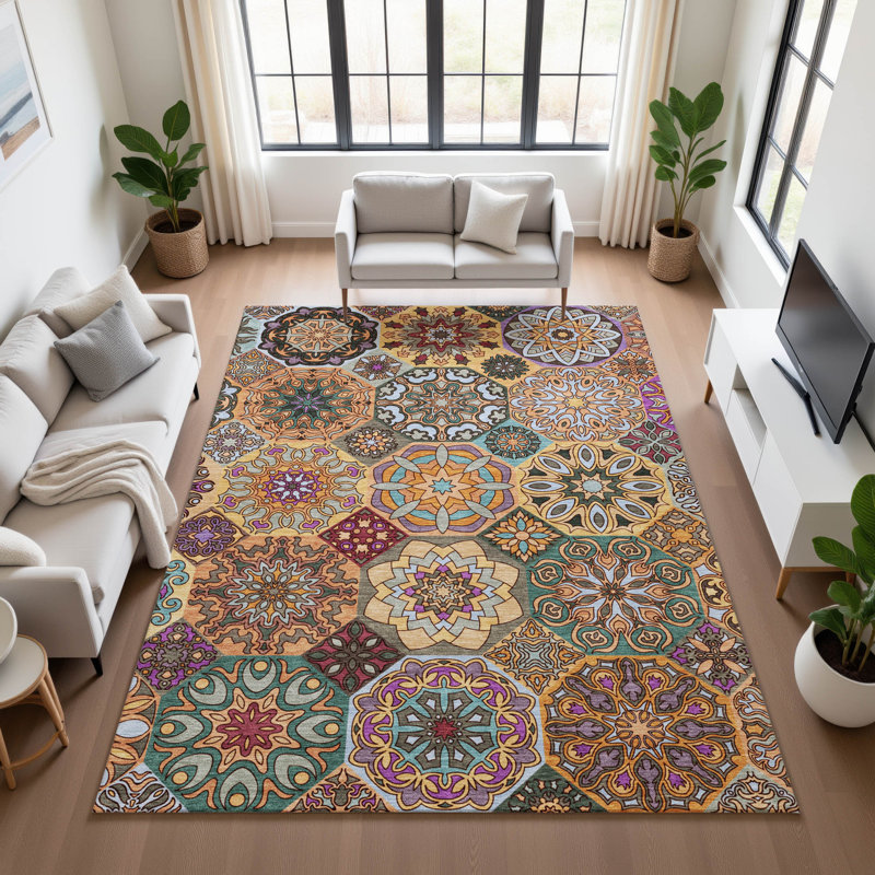 Machine Washable Indoor/Outdoor Chantille ACN2729 Americana Rug, Orange, 10' x 14'
