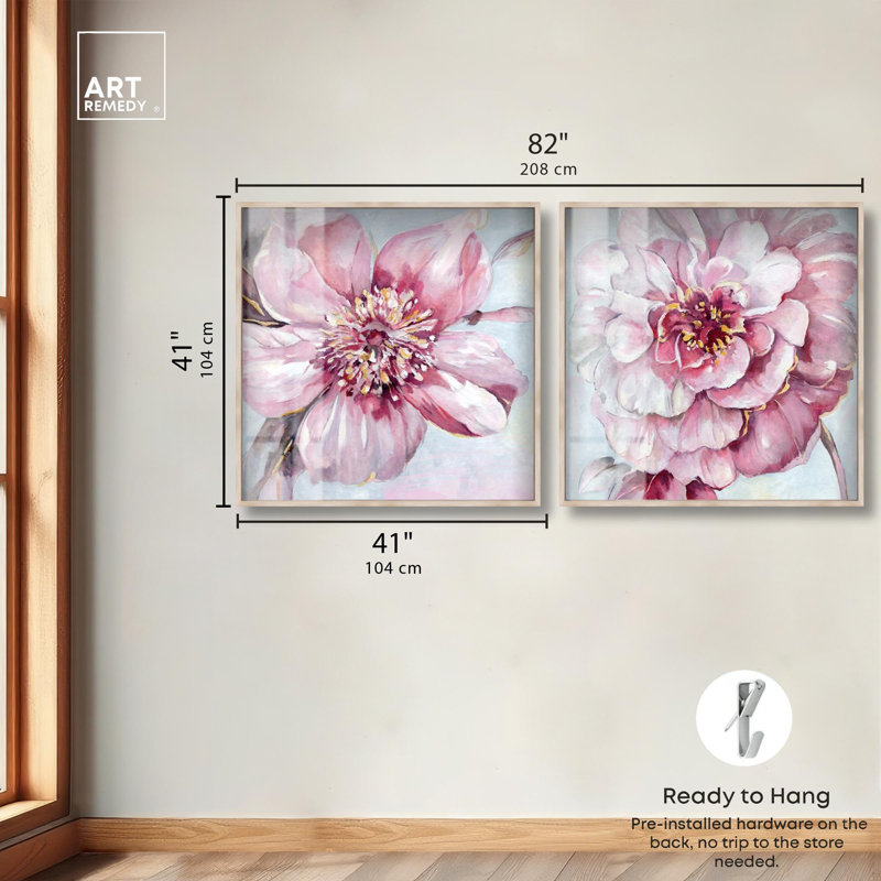 Blush Pink Floral Art , H 41 po x l 41 po, Crème, crème