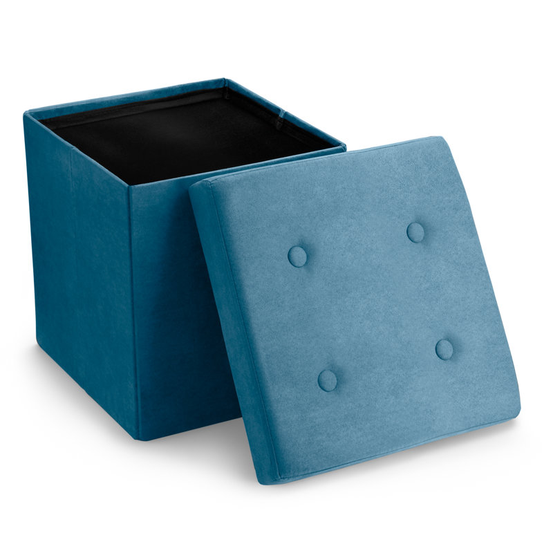 Oralle Sorbus Faux Suede Storage Ottoman Cube/Foldable/Collapsible with Button Lid Cover - 15-inch, Teal, Teal Velvet