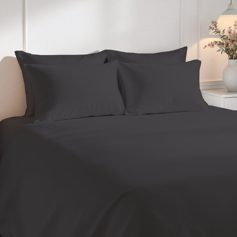 Ensemble de draps luxueux en microfibre de qualité supérieure, Ensemble de draps pour lit très grand californien, Gris foncé