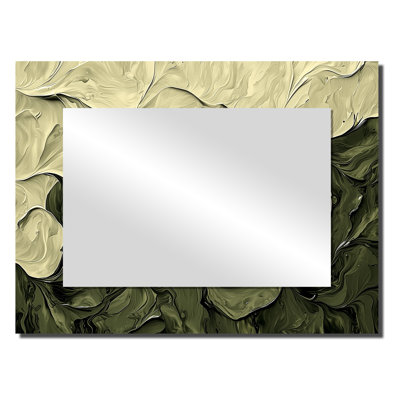 Abstract Cream Green Petal Dance I - Modern Wall Mirror Art - Printed On Metal