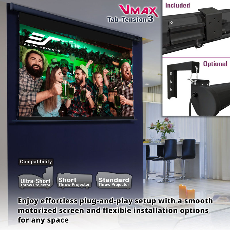 VMAX Tab-Tension 3, CineGrey High-Contrast Front Projection 4K UHD Electric Projector Screen, 67.7" H x 120.3 W
