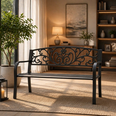 Banc de jardin élégant, banc de parc, banc d'extérieur à deux places avec dossier