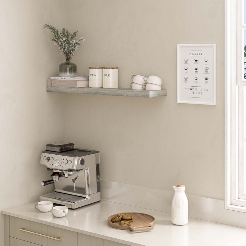 Miami 36" W x 8" D Floating Shelf with Invisible Wall Mount Bracket, Grey Oak