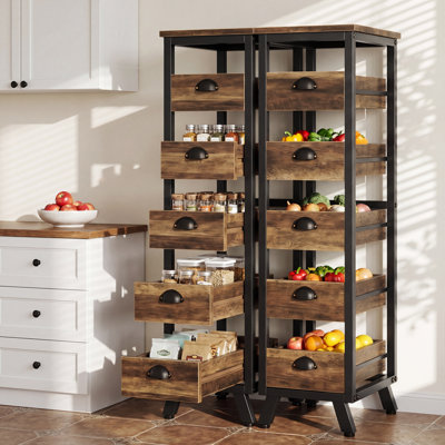 5-Tier Narrow 2Pcs Snack Stand Fruit Basket Wood Fruit And Vegetable Storage Bakers Racks Sets Of 2