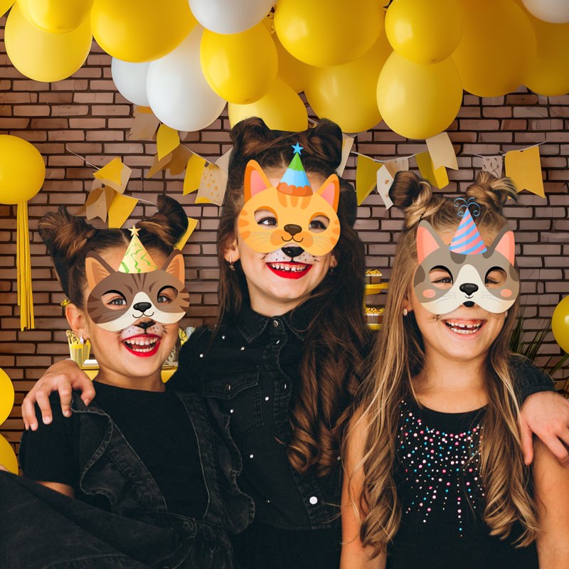 Masque d'anniversaire pour chat, ensemble de 24 masques de fête d'anniversaire pour chat - Masques de fête pour chat
