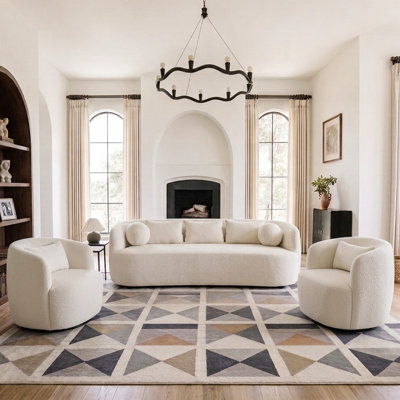 3-piece Boucle Upholstered Living Room Set
