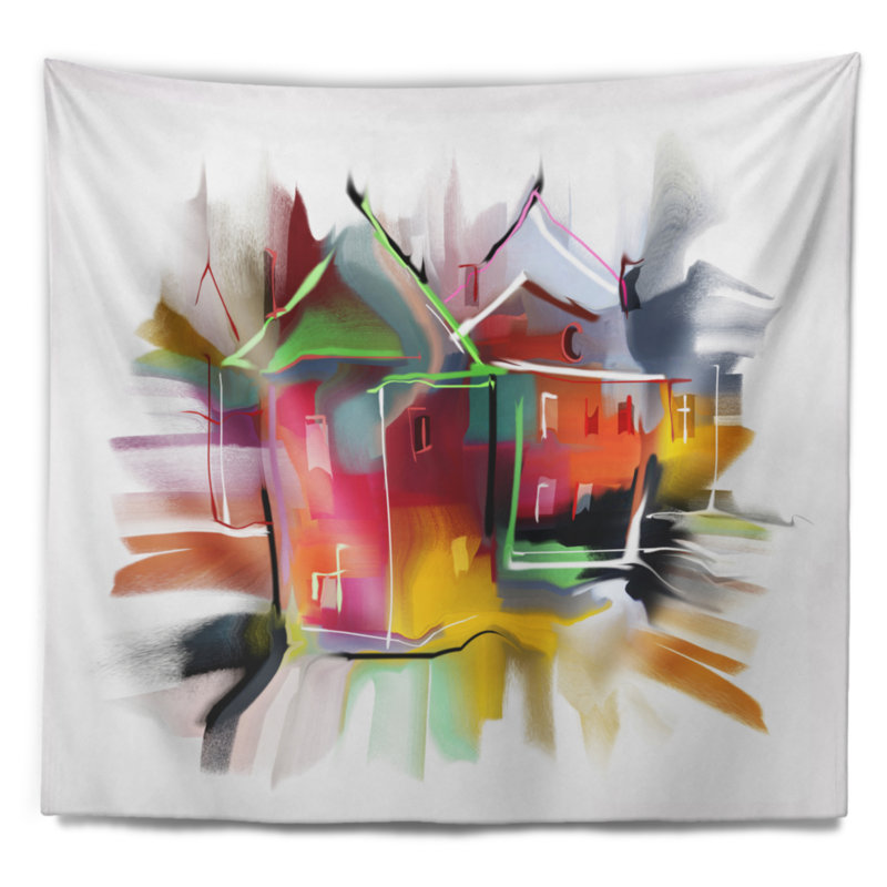 Tapisserie d'illustration de bâtiment, H 50 po x l 60 po