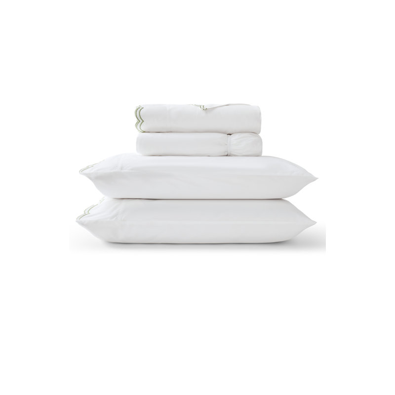 Scallop Edge Sheet Set, White/Matcha, King Sheet Set