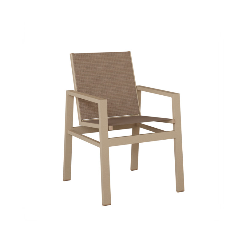 Chaise de salle à manger en aluminium tressé en tweed taupe Berlin Garden Vida Sahara, Tweed taupe, Aluminium moucheté Sahara
