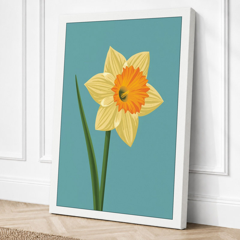 Daffodil in Bloom Botanical - Wrapped Canvas, 18x12 - 45.7 x 30.5 cm, White Border