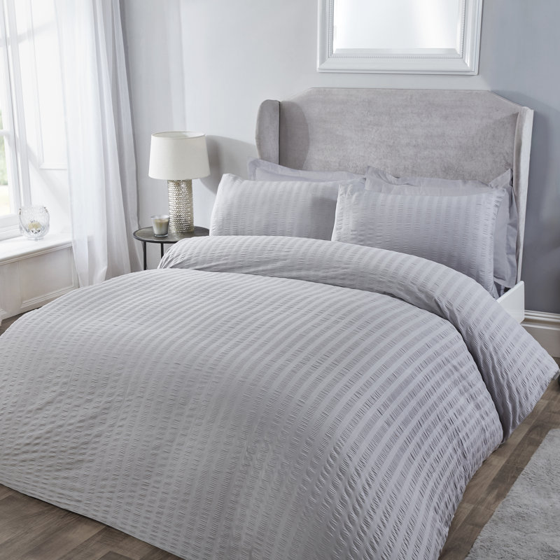 Lederer Polyester Solid Colour Duvet Cover Set with Pillowcases, Super King - 2 Standard Pillowcases, Silver