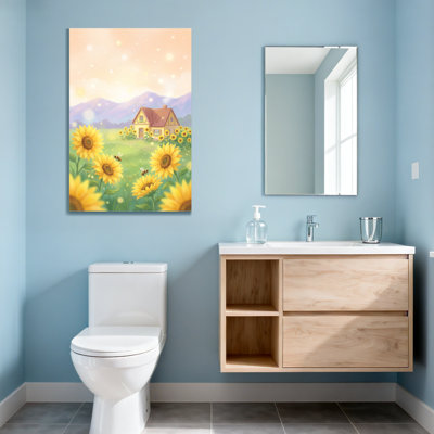 Plants & Flowers Sunflower Field Cottage Mountain Sky Bees Fluttering