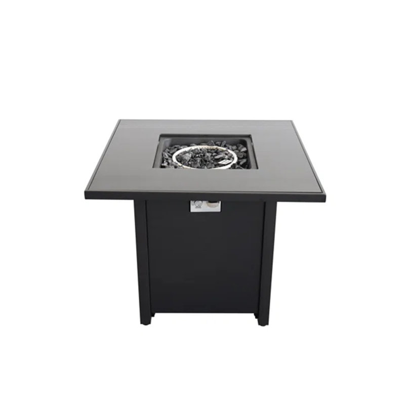 30" Metal Fire Pit With Powder-Coated Finish And Smoked Glass Top, Black