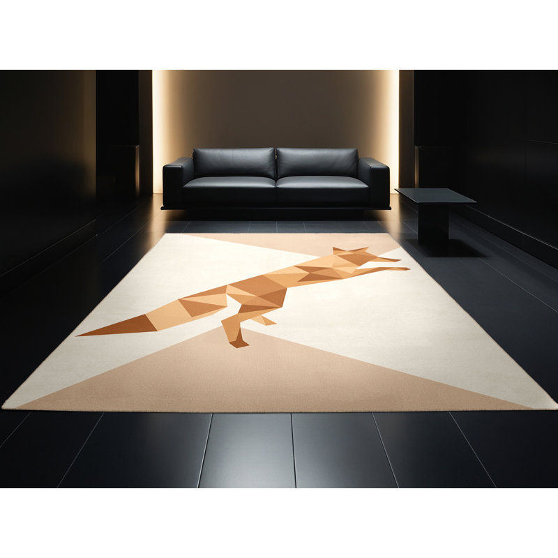 Tapis géométrique beige lavable à la machine Oryn Fox, 7 x 9