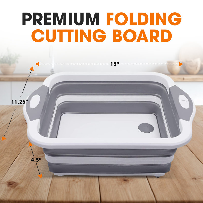 Gray Silicone Collapsible Cutting Board with Drainage Hole