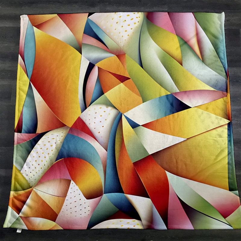 Throw Blanket, 51" W x 60" L, Geometric Shapes/Abstract, Orange/Pink/Green