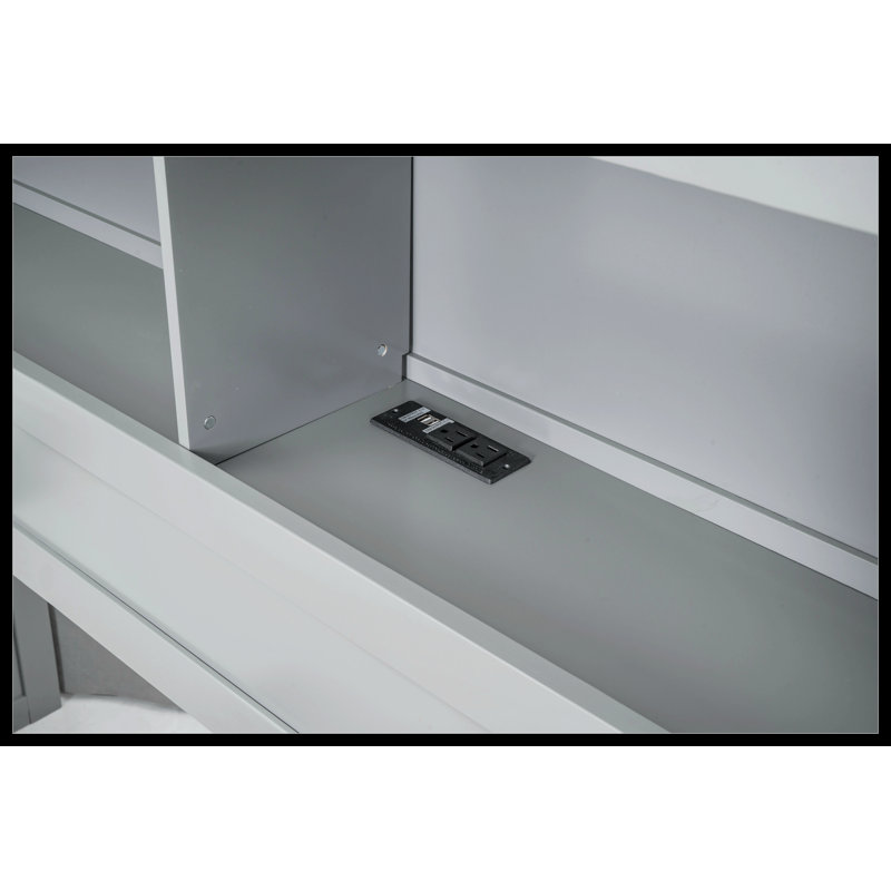 Margrid Bookcase Storage Bed with Trundle, Drawers and USB Plugs, Gray