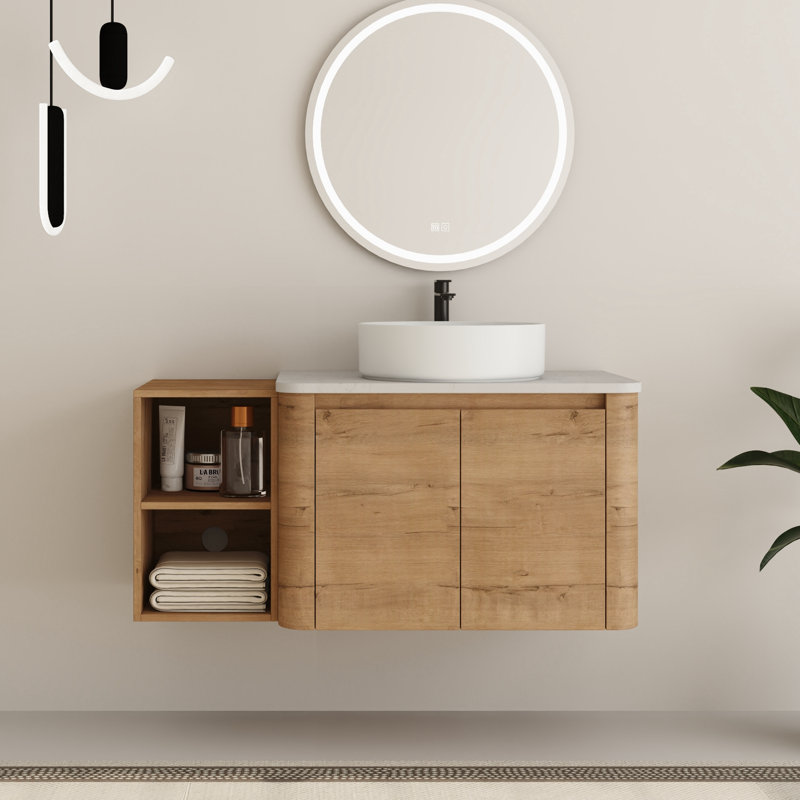 Meuble-lavabo simple mural 42 po avec plateau en pierre reconstituée Eaton, Blanc, 42"