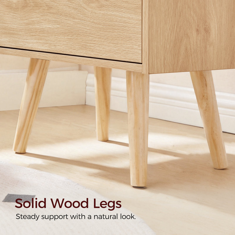 15.8"W 2-Drawers Fluted Nightstand with Solid Wood Legs, Brown