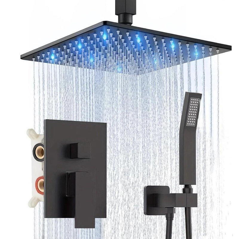 Ensemble de robinet de douche à pluie avec robinet mélangeur à fixation au plafond Led