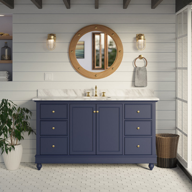 Ensemble de meuble-lavabo simple 60 po Ferdinand, Marbre de Carrare, Bleu royal