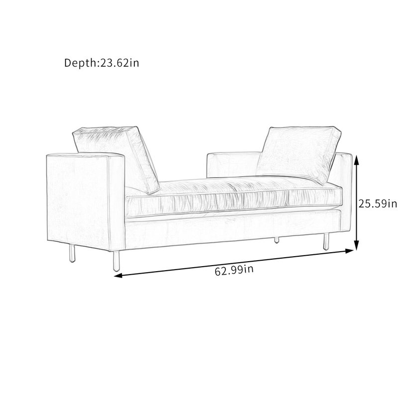 Banc rembourré en velours, Bleu clair, H 25,59 po x l 62,99 po x P 23,62 po