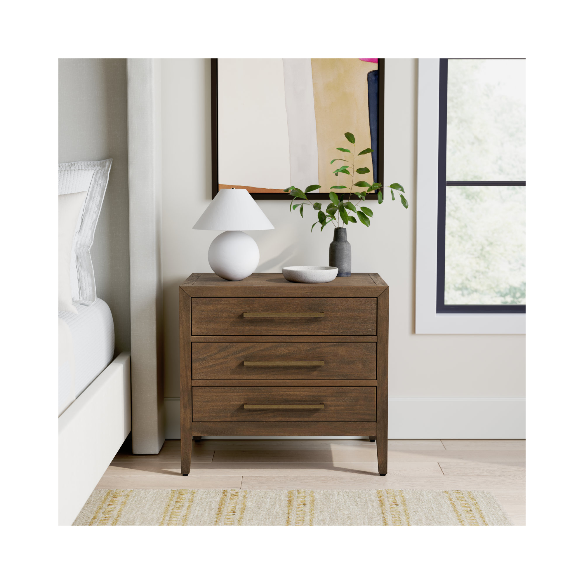 Pama 3 - Drawer Nightstand, Brown
