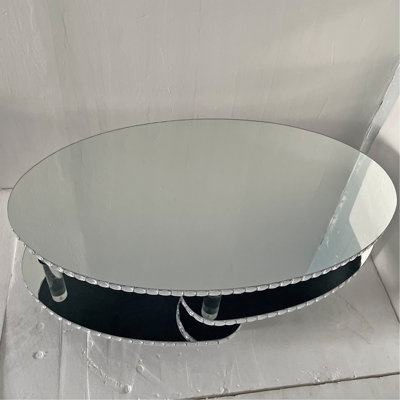 Silver Mirrored Glass Crystal Decor Coffee Table Oval Double-Layer  With Acylic Legs Modern Home Furnishing For Compact Living Spaces