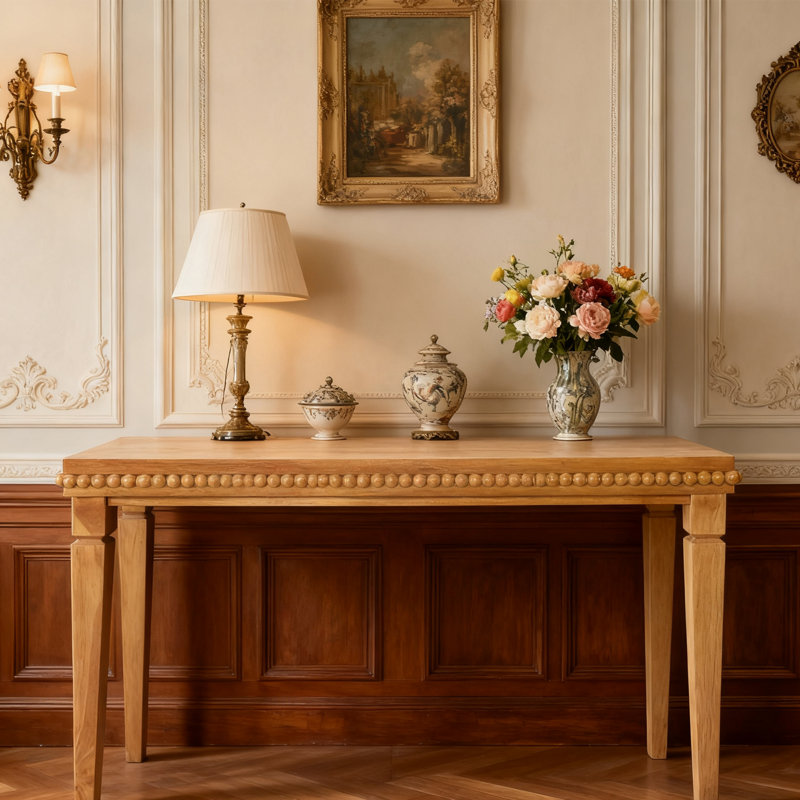 Console en bois ornée de perles, Brun