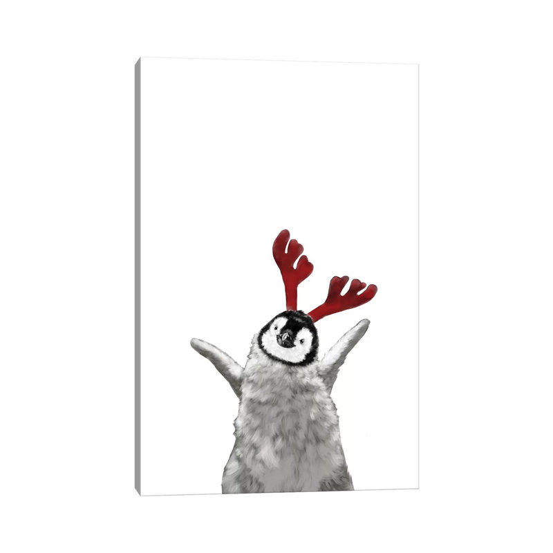 Christmas Reindeer Baby Penguin by Big Nose Work - Wrapped Canvas Print, 101.6 cm H x 66.04 cm W x 1.91 cm D